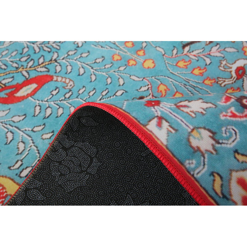Modern Blue Bird Machine Washable Area Rug with Built-in Padding & Non-Slip Backing, Rectangle 8' x 10'