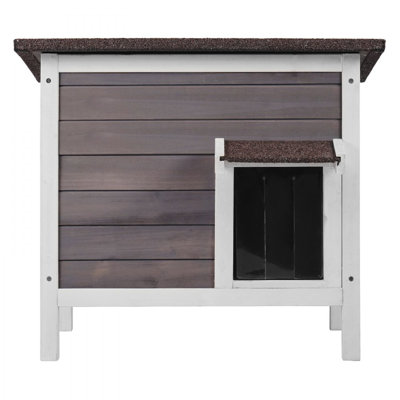 Outdoor Cat House Wooden Feral Cat Shelter with Roof & PVC Door Flaps