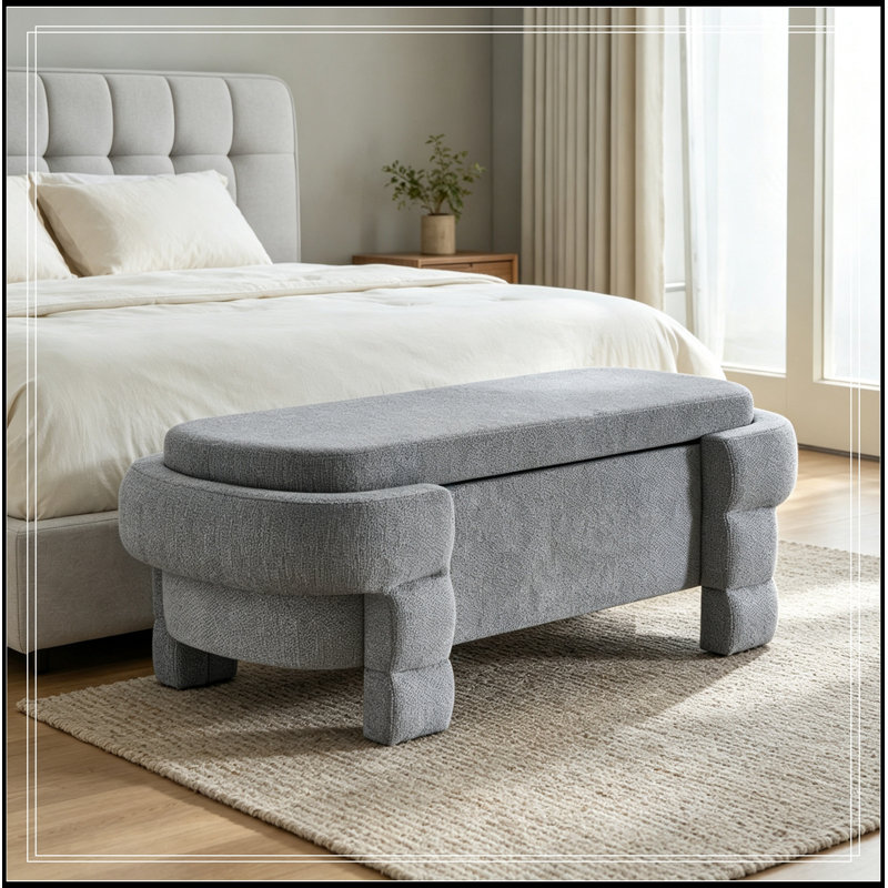 Banc rembourré avec rangement rabattable et pieds robustes, Gris