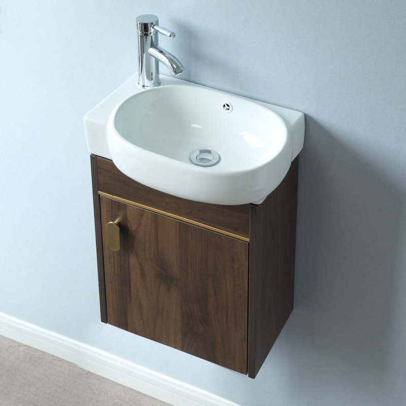 Detjon 17'' Single Bathroom Vanity with Ceramic Top, Walnut