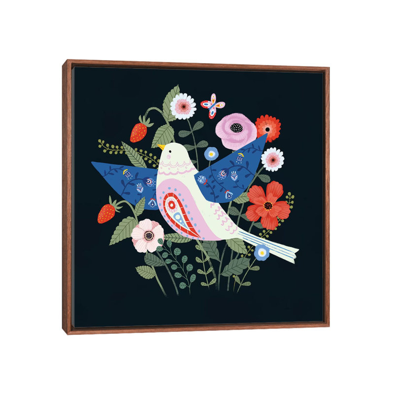 «Folk Garden II» par Victoria Borges - impression d'art graphique, Toile avec cadre en bois classique, Pas de tapis