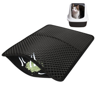 Extra Large Cat Litter Mat - Honeycomb Double Layer Design, Waterproof & Urine Proof, Easy to Clean (Black, Foldable)