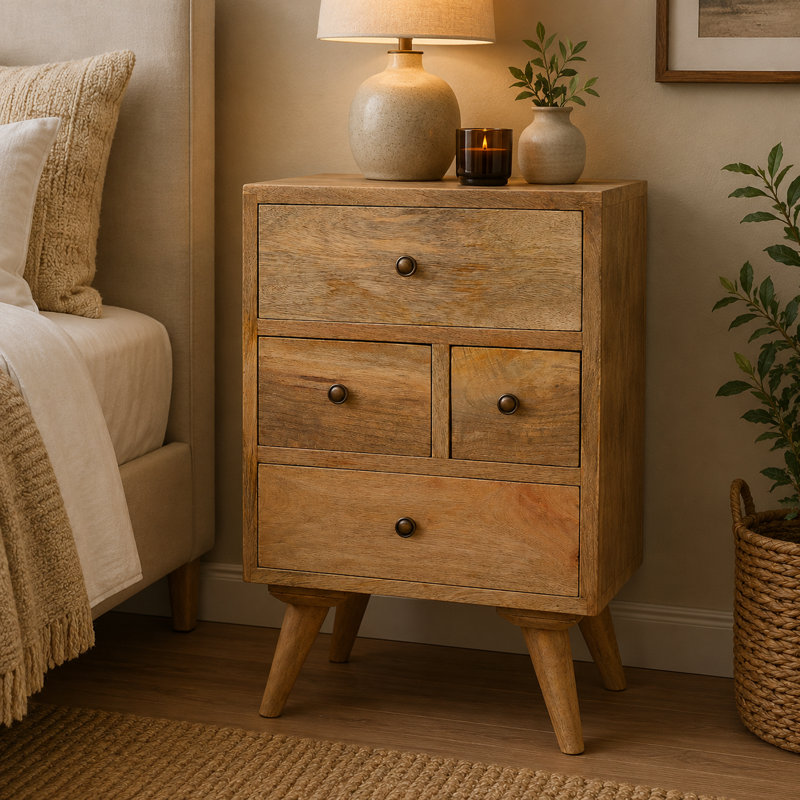 Leonardo 36cm W Solid Wood Bedside Table