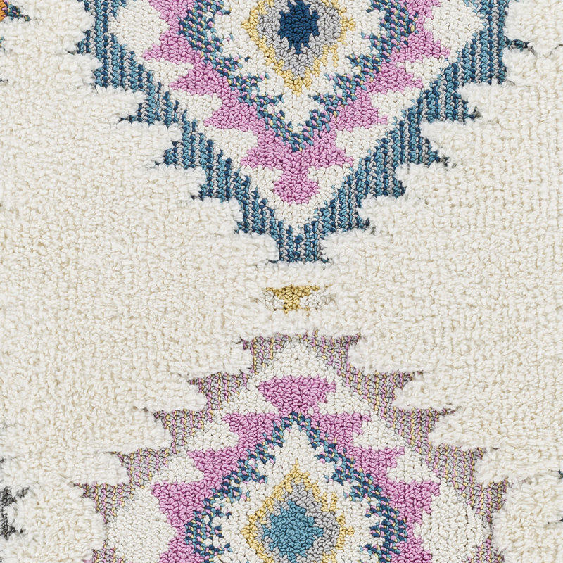 Diemer Machine Woven Blue/Cream/Pink Area Rug, Rectangle 6'7" x 9'