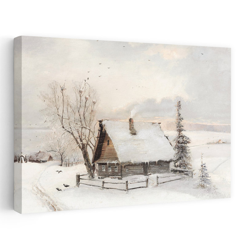 Cabane isolée, paysage abstrait, art hivernal, H 24 po x l 16 po