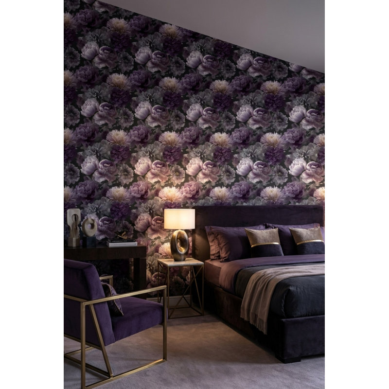 Papier peint floral mauve moderne, Non-collé