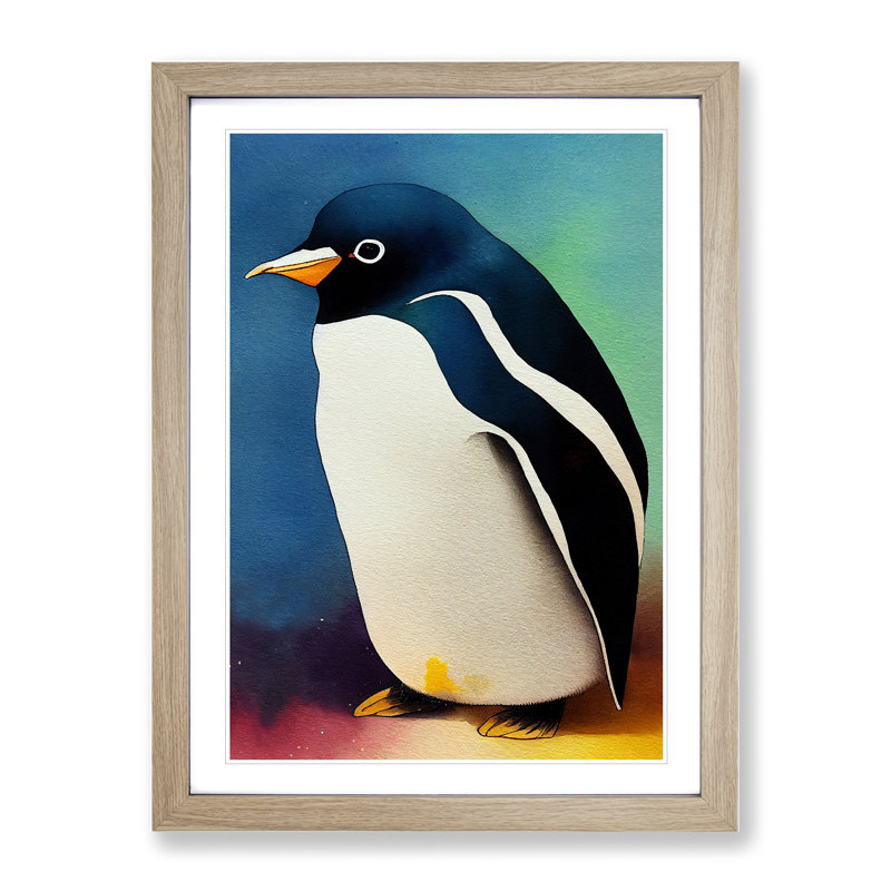 Penguin No.3 1 Piece Single Picture Frame Painting, 34cm H x 25cm W x 2cm D, Oak