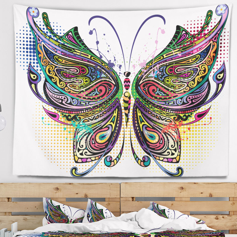 Tapisserie de papillon panachée abstraite, H 50 po x l 60 po
