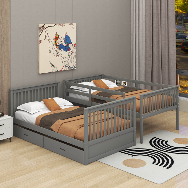 Lit superposé simple au-dessus de simple avec échelles et tiroirs, gris