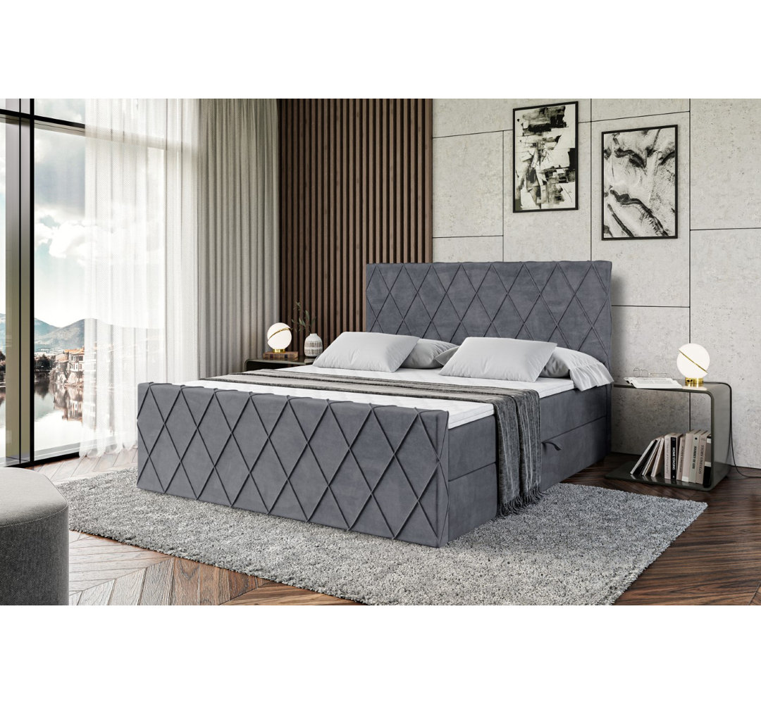 Boxspringbett mit H4 Multipocket-Matratze, Bettkasten und Topper