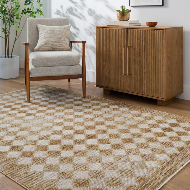 Dark Brown Modern Rug, Chequered Easy to Clean Rug For Living Room, Dining Room, Bedroom, Kitchen, Rectangle 140 x 200 cm