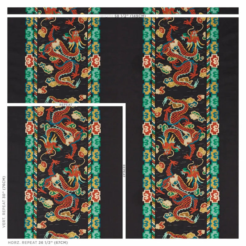 Tissu de broderie Lotan Dragon, Noir