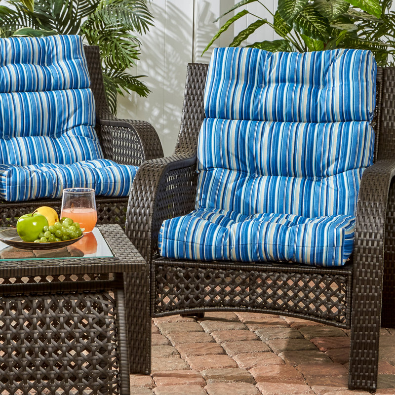 Lester Outdoor High Back Chair Cushion, Sapphire Stripe, 2