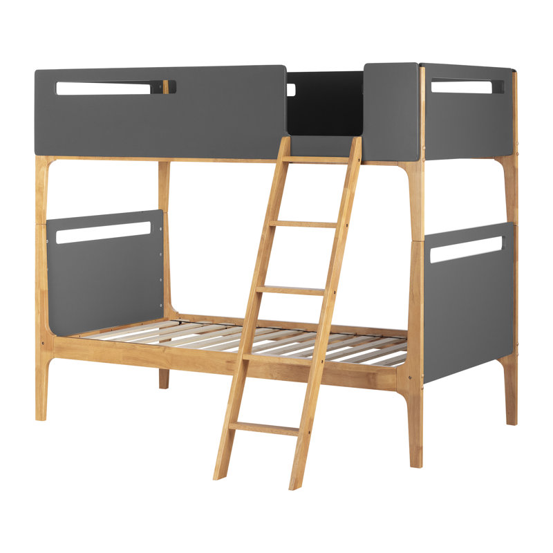 Bebble Kids Twin Bunk Bed, Charcoal Gray and Exotic Wood 