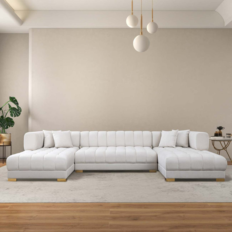 Canapé modulaire en velours Hilger, Velours ivoire