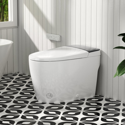 Toilette intelligente avec couvercle à ouverture / fermeture automatique, bouclier en mousse, température 4 saisons, chasse d'eau automatique de 1,0 GPF, siège chauffant, laveuse / sécheuse chaude, hauteur du fauteuil confortable de 17,5 po