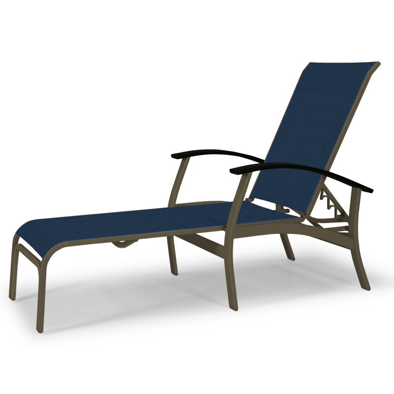 Chaise longue inclinable Askar, Bois de plage texturé, Bleu marine 13D Sunbrella®, Blanc P50