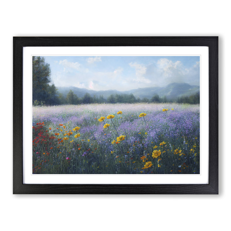 Distinguished Wildflowers Floral - Single Picture Frame Painting, Black, 46cm H x 64cm W x 2cm D
