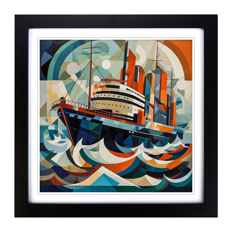 Ship On The Ocean Constructivism - Single Picture Frame Print on Wood, Black