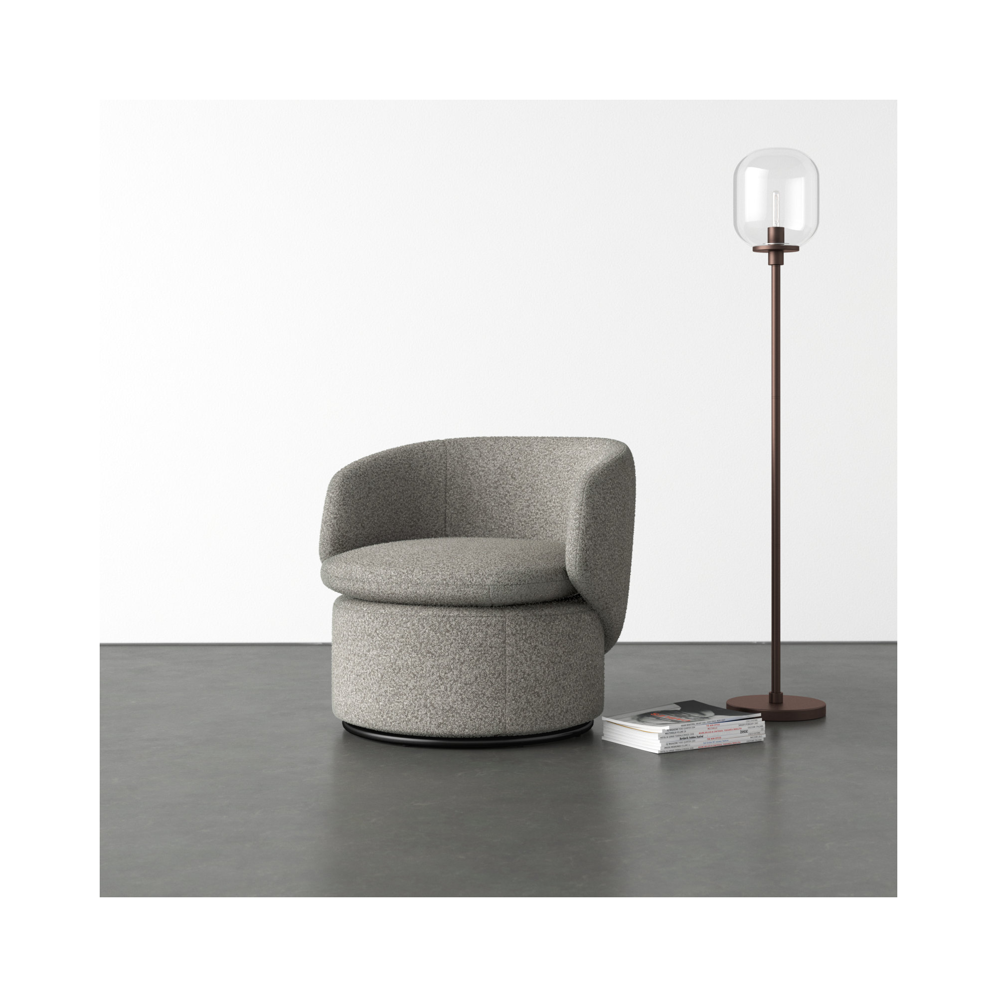 Janice Upholstered Swivel Barrel Chair, Gray 