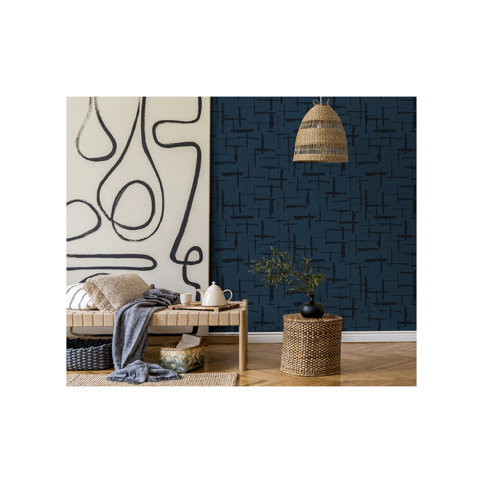 Niseko Modern Abstract Wallpaper, Yale Blue