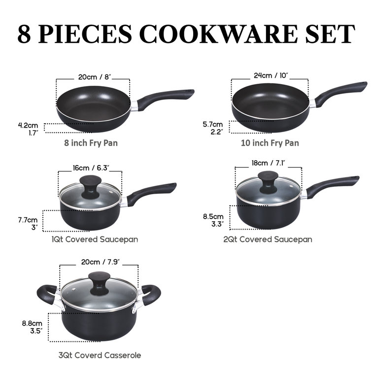 Cook N Home Basics Nonstick Saute Skillet Fry Pan 3-Piece Set, 8