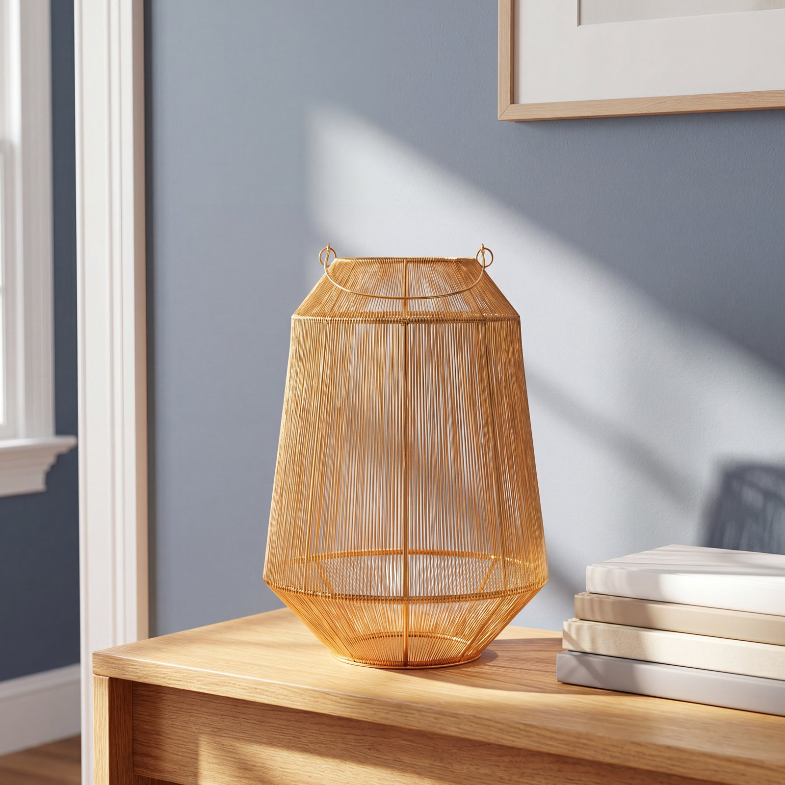 Metal Lantern Candle Holder, 19.5" H x 13.25" W x 13.25" D, Antique Brass