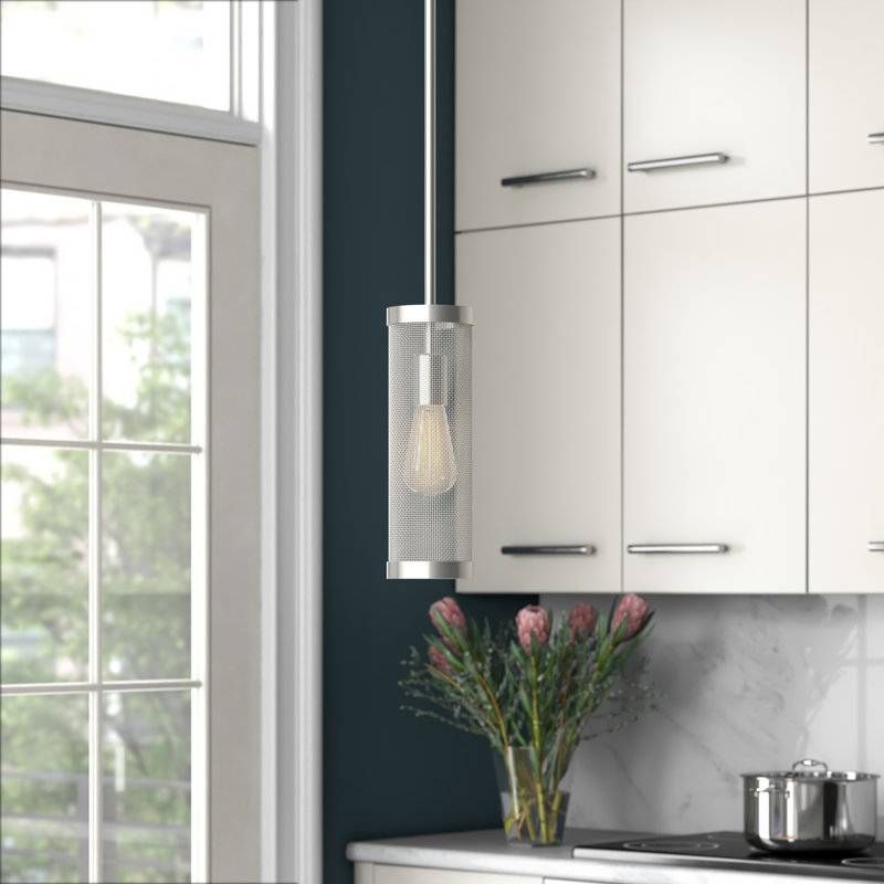 Luminaire suspendu cylindrique à 1 lumière Emilia, Nickel brossé