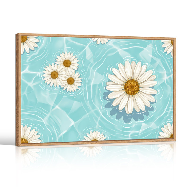 «White Daisies» flottant dans l'eau turquoise, art mural, H 36 po x l 48 po