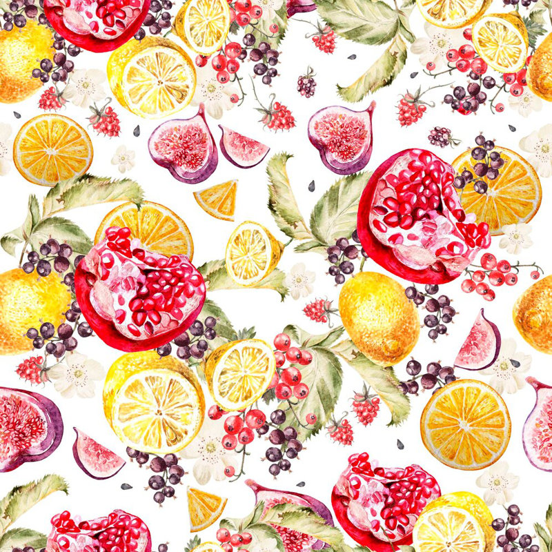  European Lemon Citrus Fruits Berries Pattern, Polyester Woven Printed Fabric, Multi , 1-Piece of 60" x 18" , 2-Pieces of 30" x 36" Decorative Window Treatment Rod Pocket Kitchen Window Curtain Panel Tiers and Swag Valance