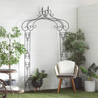 Coletin Metal Indoor Outdoor Arched Scroll Black Garden Arbour with Finial