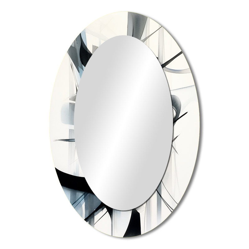 Abstract Neutral XII - Modern Oval Wall Mirror, 36" x 24"