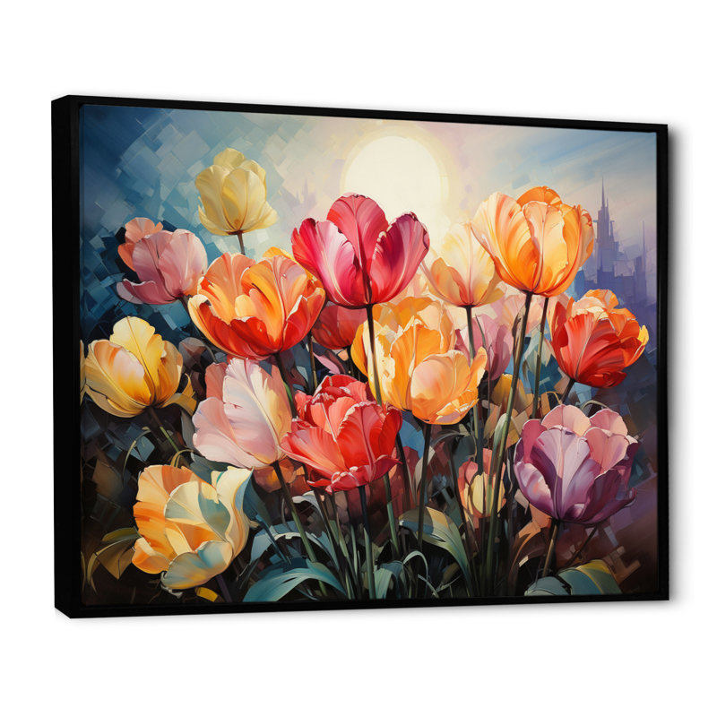 «Danemark Multicolor Tulip Fields V», reproduction sur toile, Cadre flottant noir, H 24 po x l 32 po x P 1 po