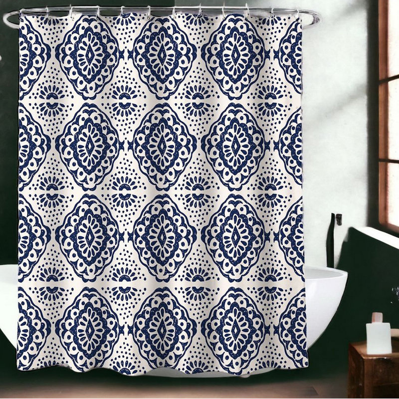 Damask Shower Curtain with Hooks Included