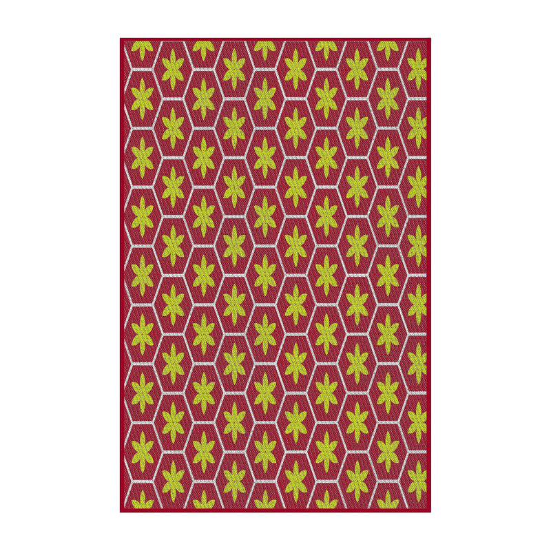 Tapis jaune/bleu/orange à motifs, Rectangle 3 pi x 5 pi