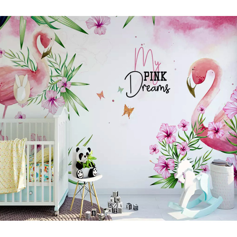 Papier peint texturé amovible à motif de feuilles de palmier tropicales Flamingo Mirabilis, l 204 po x L 114 po