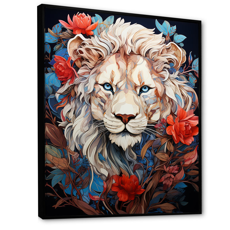 «Enigmatic Lion Monarch», impression sur toile, Cadre flottant noir, H 32 po x l 16 po x P 1 po