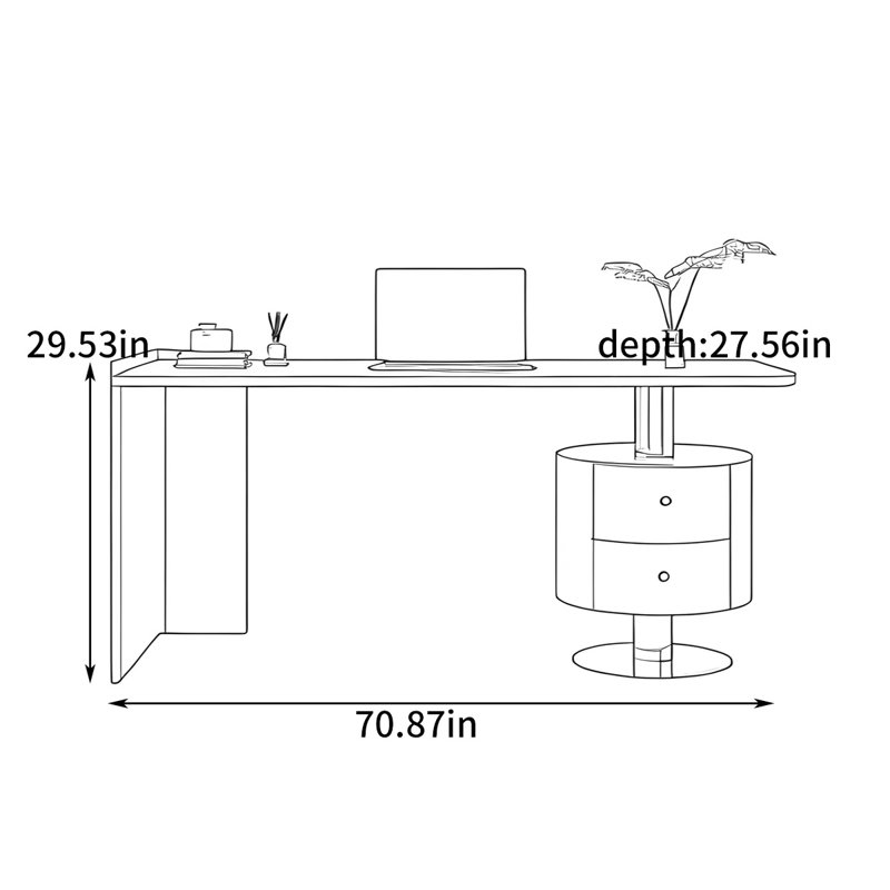 Bureau italien de style moderne italien, H 29,53 po x l 70,87 po x P 27,56 po