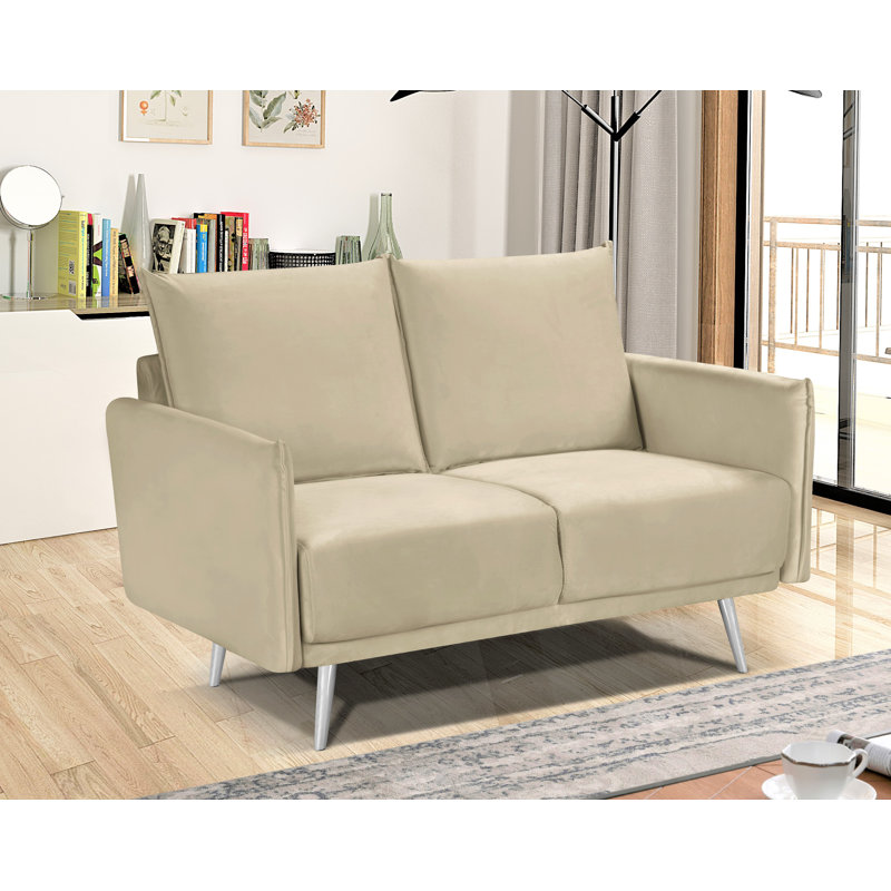 Mylinda 50.79" Velvet Square Arm Loveseat, Cream Velvet