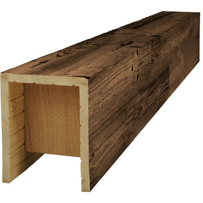 AmeriCraft Wood Wire Brushed Beam, 3-Sided (U-Beam), 9 1/2"W x 5 1/2"H x 60"L, Espresso Finish, Stain Grade Pine