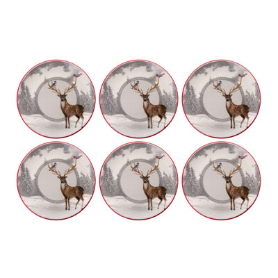 Ensemble de grandes assiettes élégantes de Noël (6 pièces), 100% céramique, 10,0 x 10,0 x 1,0 pouces | Va au lave-vaisselle et au micro-ondes | Parfait pour les réunions de fêtes et les repas festifs, conception durable et élégante pour votre dé