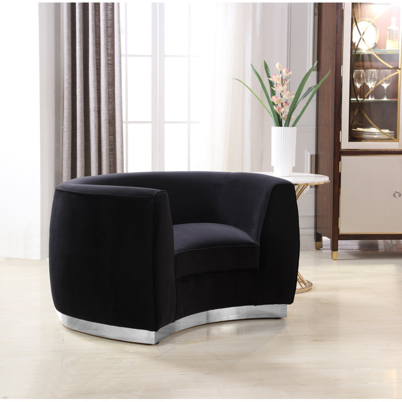 Fauteuil demi-tonneau en velours Breccan, Velours noir, Argent