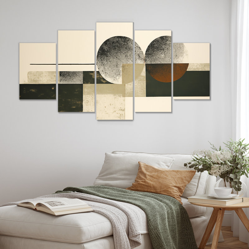 Retro Green Moon Phases - Ensemble de 5 décorations murales abstraites, H 32 po x l 60 po
