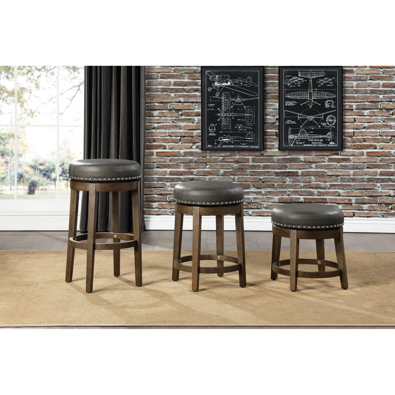 Tabourets de bar ronds et pivotants de 2, similicuir gris, structure en bois massif de couleur brune, chaise de salle à manger 2 pièces à 360 degrés, pivotant, finition, pièce