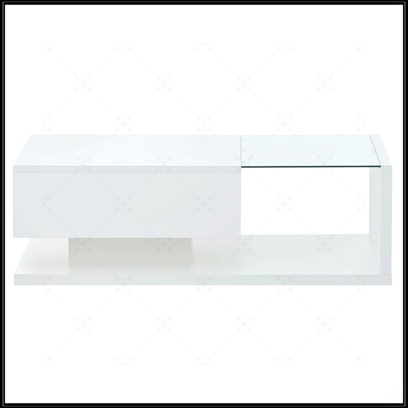 Table basse moderne avec verre trempé, Blanc