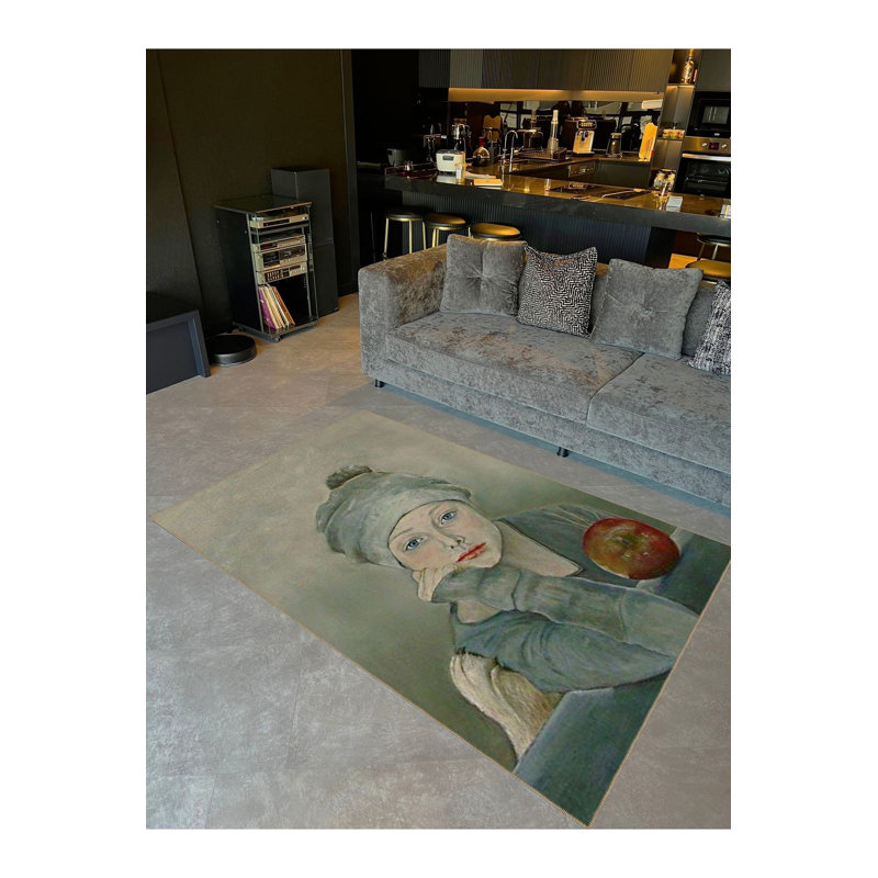 Tapis décoratif lavable pastel pomme et fille, Tapis de couloir 2 pi 6 po x 9 pi 10 po inclus