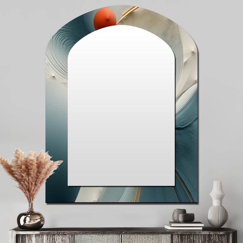 Spiral Miracle Of Cosmic Delight V - Abstract Spirals Asymmetrical Decorative Wall Mirror, Modern Arch Mirror, Printed Metal Art