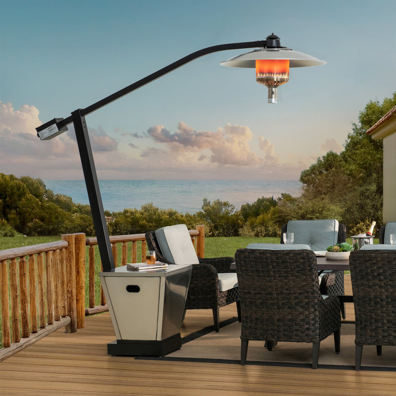 Chauffe-eau extérieur au propane décalé de 45 000 BTU avec contrôle de température réglable, brûleur en acier inoxydable et arrêt automatique de sécurité pour utilisation dans le patio et la cour SUNJoy Cartwell