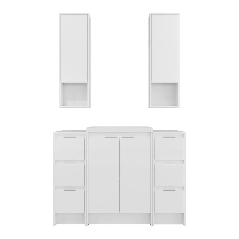 Meuble-lavabo autoportant de 48 po avec lavabo en résine, 2 armoires de rangement, 2 armoires murales, portes et tiroir à fermeture en douceur, contreplaqué (KD-Packing)