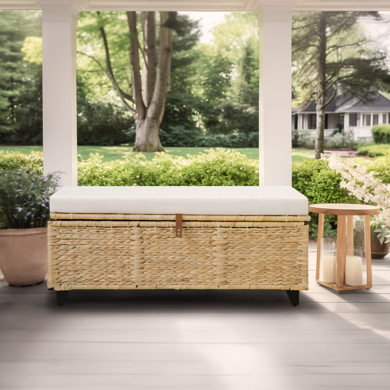 Leimomi 43.3" Flip Top Wicker Upholstered Bench with Storage, Brown